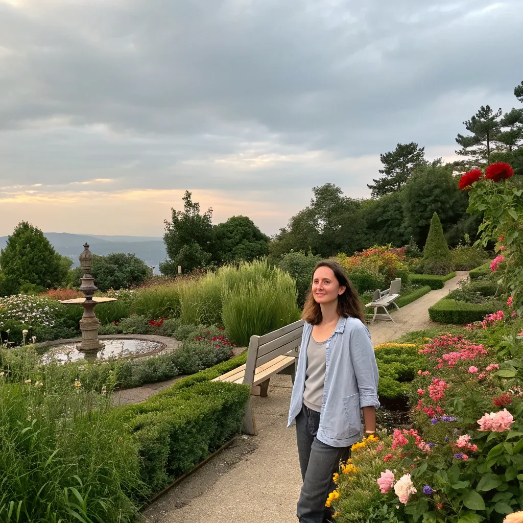 Emily at the resort's garden during her retreat